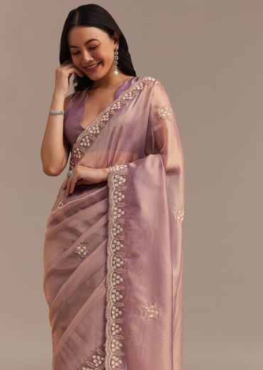 Lavender Tissue Saree Embroidered With Sequins And Cutdana