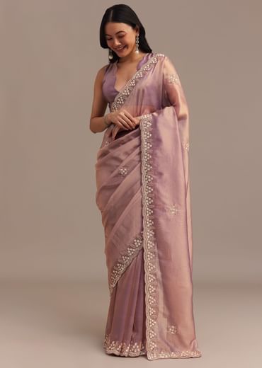 Lavender Tissue Saree Embroidered With Sequins And Cutdana