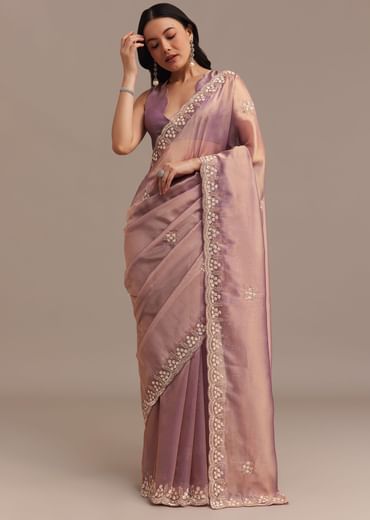 Lavender Tissue Saree Embroidered With Sequins And Cutdana