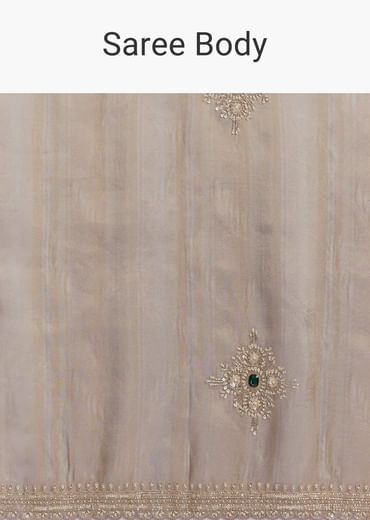 Lavender Tissue Saree With Zardosi And Emerald Stone Embroidery