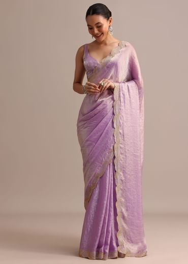 Lavender Tissue Saree With Zari Embroidered Border