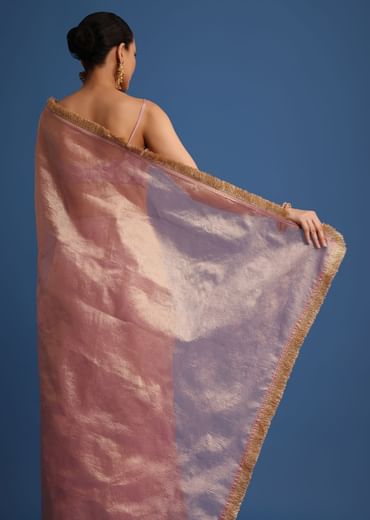 Lavender Tissue Silk Saree With Zari Frill Lace Border