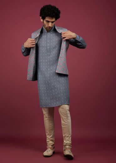 Mauve Purple Silk Printed Bandi And Kurta Set With Zari Work