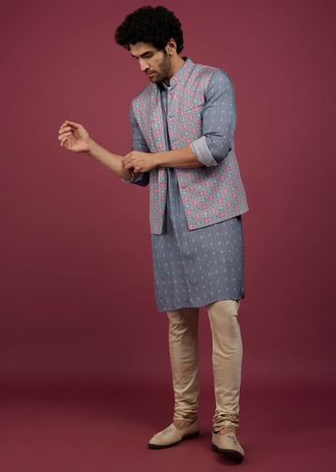 Mauve Purple Silk Printed Bandi And Kurta Set With Zari Work