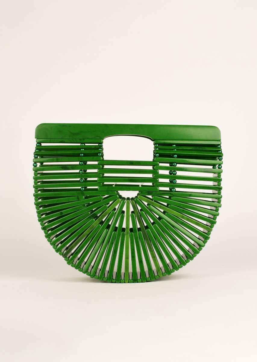 Leaf Green Basket Clutch In Acrylic With Marble Design Online - Kalki Fashion