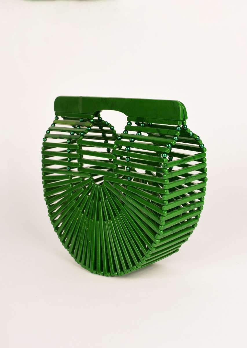 Leaf Green Basket Clutch In Acrylic With Marble Design Online - Kalki Fashion