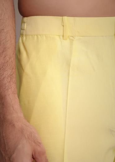 Lemon Yellow Silk Thread Work Kurta Jacket Set