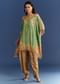 Light Aqua Green Cotton Muslin Kaftaan With Printed Dhoti