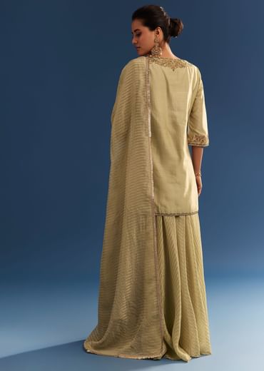 Light Green Chanderi Kurta Palazzo Set With Organza Dupatta