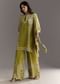 Light Green Floral Printed Kaftaan Kurta With Moti Work Palazzo And Side Pouch Bag