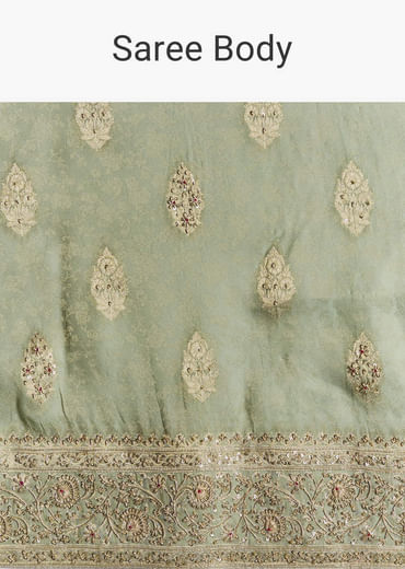 Light Green Jacquard Silk Saree With Zari Woven Embroidery