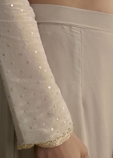 Light Grey Cutdana Zardosi Embroidered Kurta With Scallop Border Dupatta