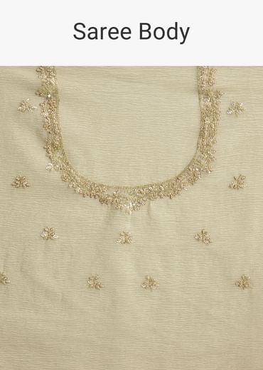Light Pastel Green Crushed Tissue Saree With Cutdana Sequins And Beads Embroidery
