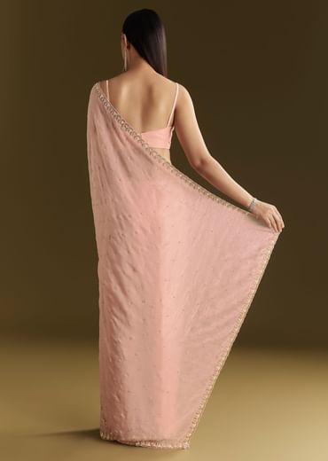 Light Peach Tissue Silk Saree With Stone Embellishments
