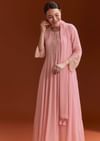 Light Pink Chinon Anarkali Suit With Cut Dana And Beads Work
