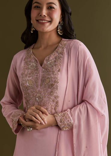 Light Pink Chinon Cutdana Sharara Suit
