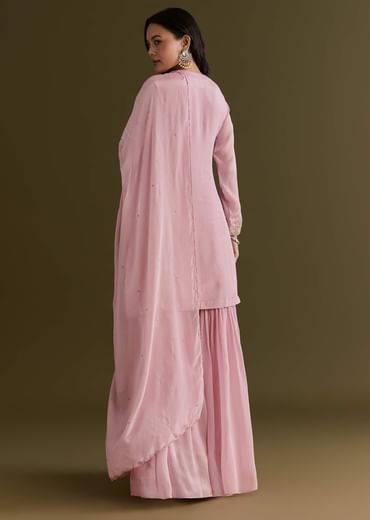 Light Pink Chinon Cutdana Sharara Suit