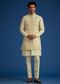 Light Pista Silk Kurta Set With Thread And Mirror Work Jacket