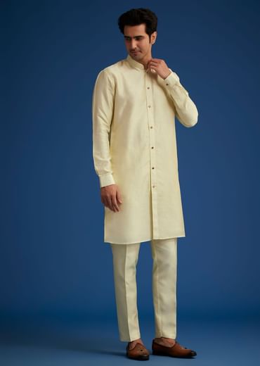 Light Pista Silk Kurta Set With Thread And Mirror Work Jacket