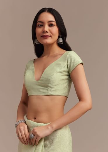 Light Green Crushed Tissue Saree With Resham Embroidered Border