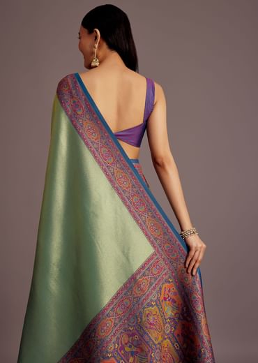 Light Green Silk Saree With Traditional Woven Motifs