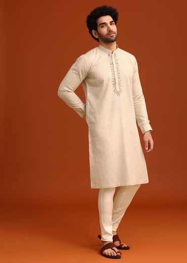Light Natural Floral Resham Embroidered Kurta And Pant Set