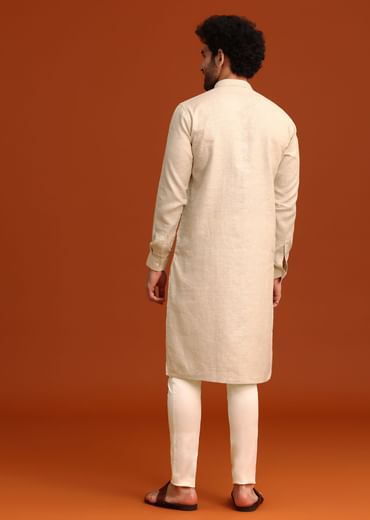 Light Natural Floral Resham Embroidered Kurta And Pant Set