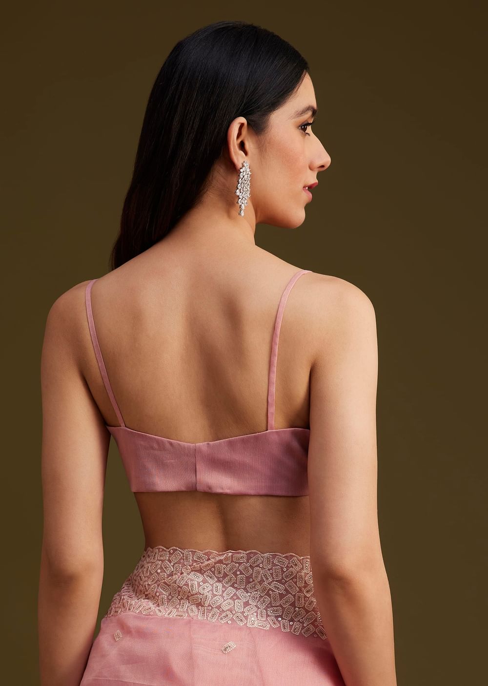 Light Pink Tissue Sequin And Resham Thread Work Saree