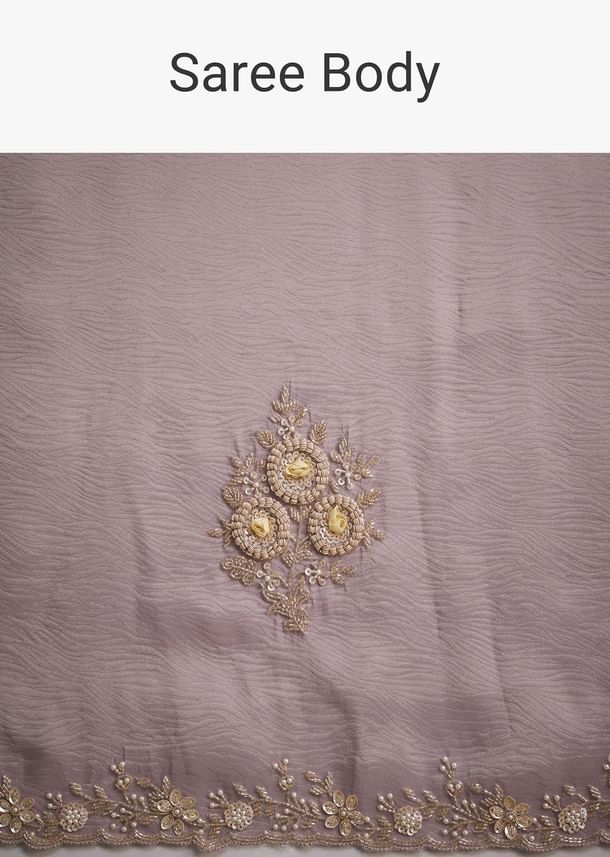 Light Purple Tissue Saree With Floral Embroidery