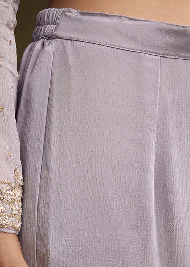 Lilac Chinon Sharara Suit With Cutdana And Sequins Embroidery