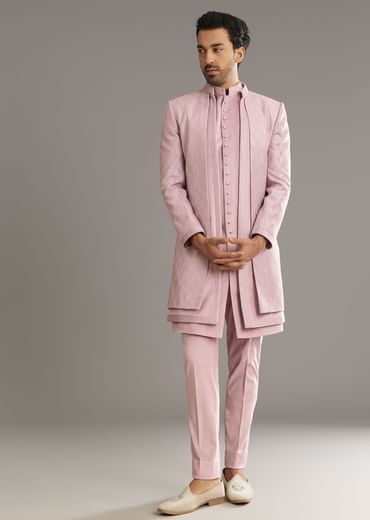 Lilac Indo Western Suit With Self Texture Work
