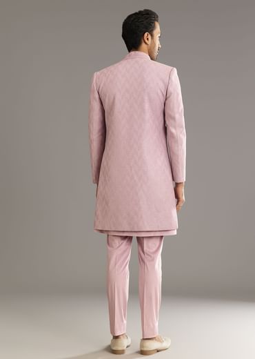 Lilac Indo Western Suit With Self Texture Work