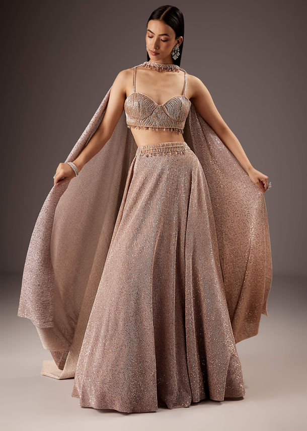 Lilac Purple Fancy Bridesmaid Lehenga With Elegant Choker Cape Dupatta Lilac Purple Fancy Bridesmaid Lehenga With Elegant Choker Cape Dupatta