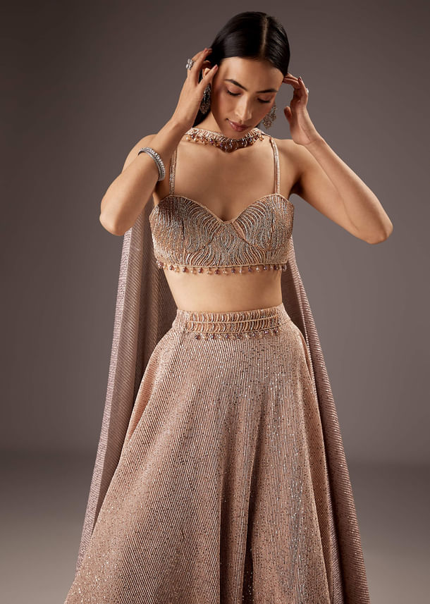 Lilac Purple Fancy Bridesmaid Lehenga With Elegant Choker Cape Dupatta Lilac Purple Fancy Bridesmaid Lehenga With Elegant Choker Cape Dupatta