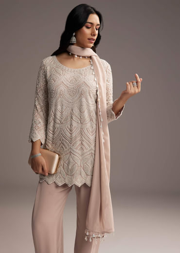 Lilac Purple Georgette Kurta Set With Beads Work