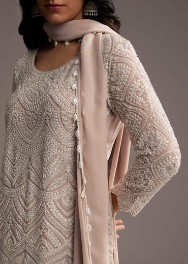 Lilac Purple Georgette Kurta Set With Beads Work