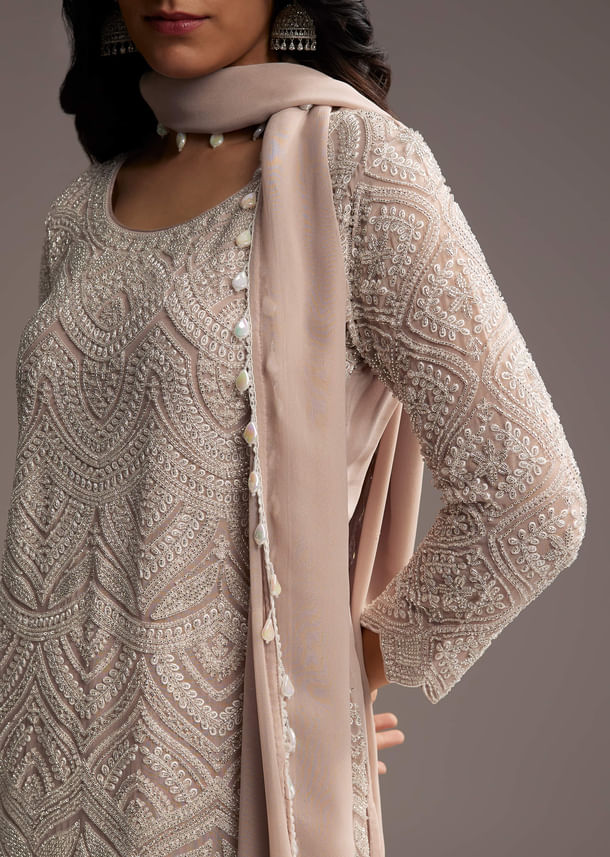 Lilac Purple Georgette Kurta Set With Beads Work