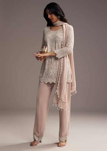 Lilac Purple Georgette Kurta Set With Beads Work