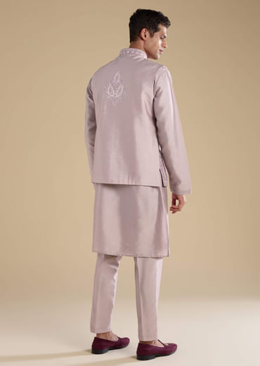 Lilac Silk Jacket Kurta Set with Mirror Work