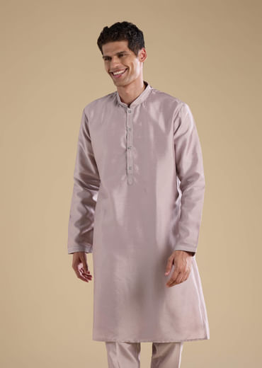 Lilac Silk Jacket Kurta Set with Mirror Work
