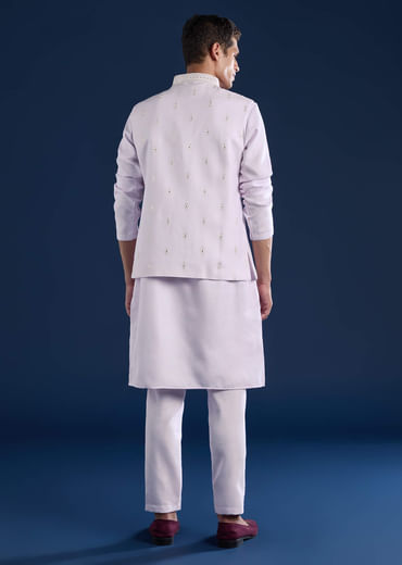 Lilac Silk Jacket Kurta Set with Sequin Embroidery