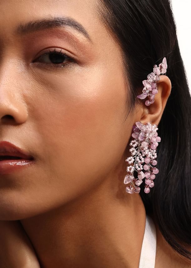 Lilac And Pink Handcrafted Stud Earrings In Mix Metal Lilac And Pink Handcrafted Stud Earrings In Mix Metal