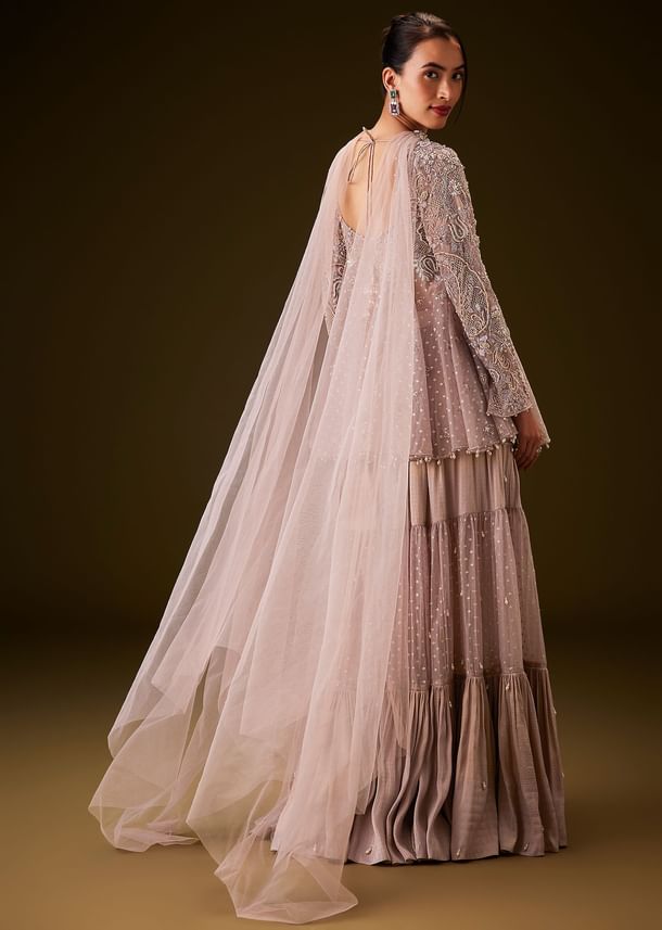 Lilac Banarasi Silk Sharara Set With Choker Dupatta Lilac Banarasi Silk Sharara Set With Choker Dupatta