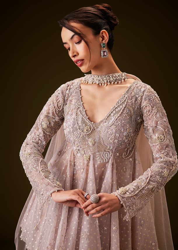 Lilac Banarasi Silk Sharara Set With Choker Dupatta Lilac Banarasi Silk Sharara Set With Choker Dupatta