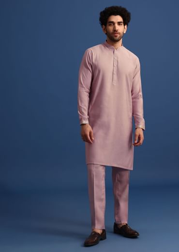 Lilac Embroidered Silk Kurta Jacket Set For Men