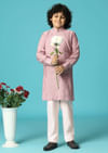 Lilac Embroidered Silk Kurta Pant For Boys