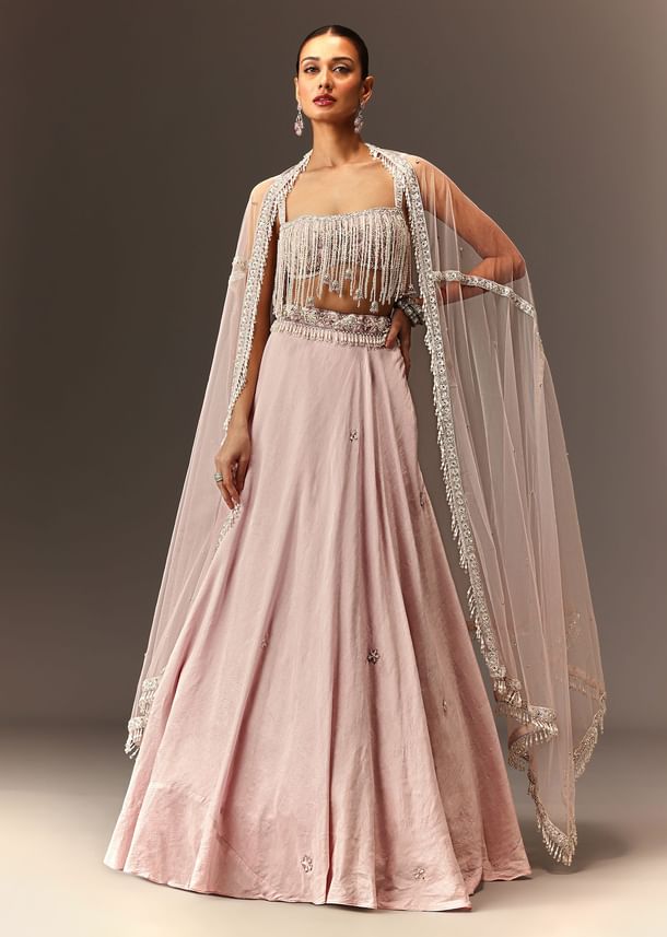 Lilac Lehenga And Stone Embellished Blouse With Dupatta