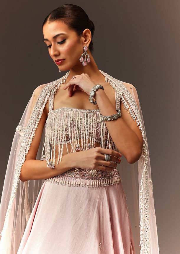 Lilac Lehenga And Stone Embellished Blouse With Dupatta