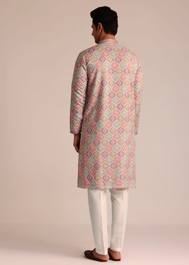 Lilac Printed Silk Kurta Set