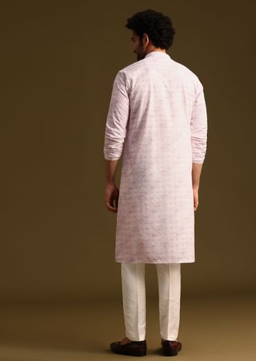 Lilac Silk Schiffli Work Kurta And Pant
